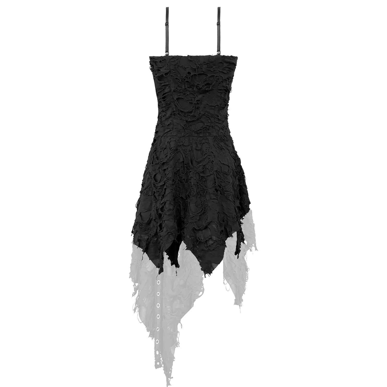Vestido Gótico Asimétrico Roto con Correas y Hebillas