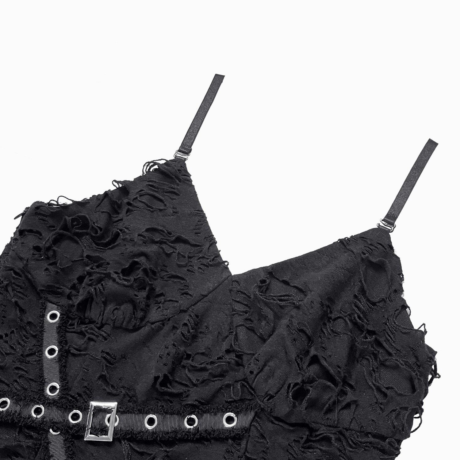 Vestido Gótico Asimétrico Roto con Correas y Hebillas