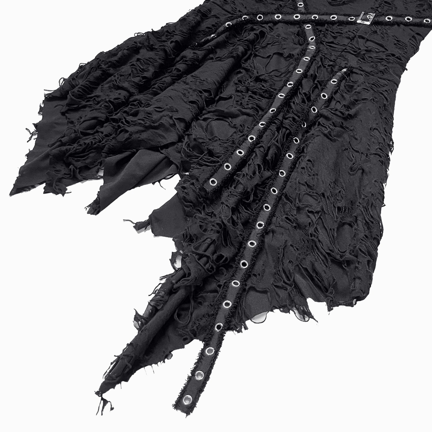 Vestido Gótico Asimétrico Roto con Correas y Hebillas
