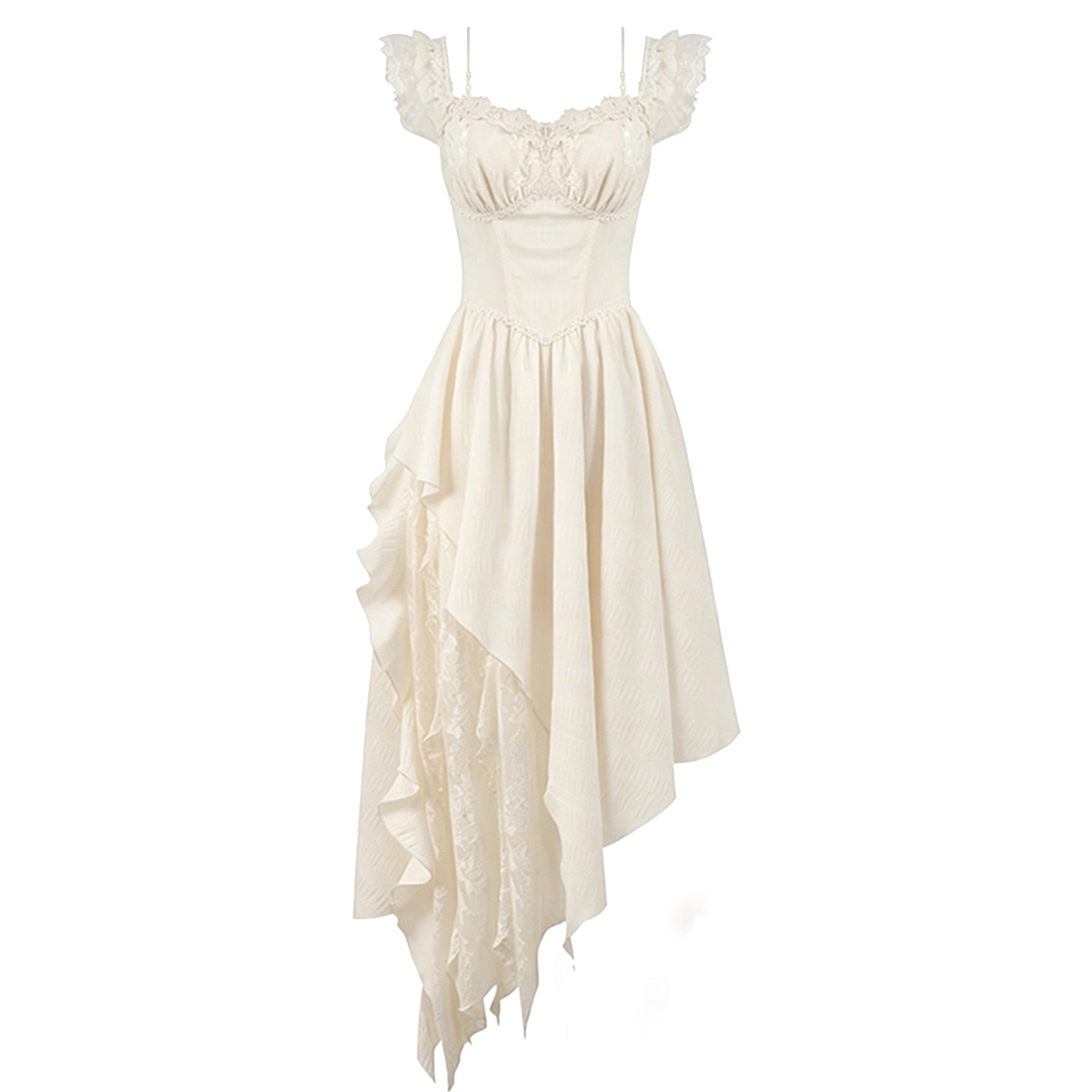 Vestido Marfil Asimétrico Fairycore de Encaje y Corsé