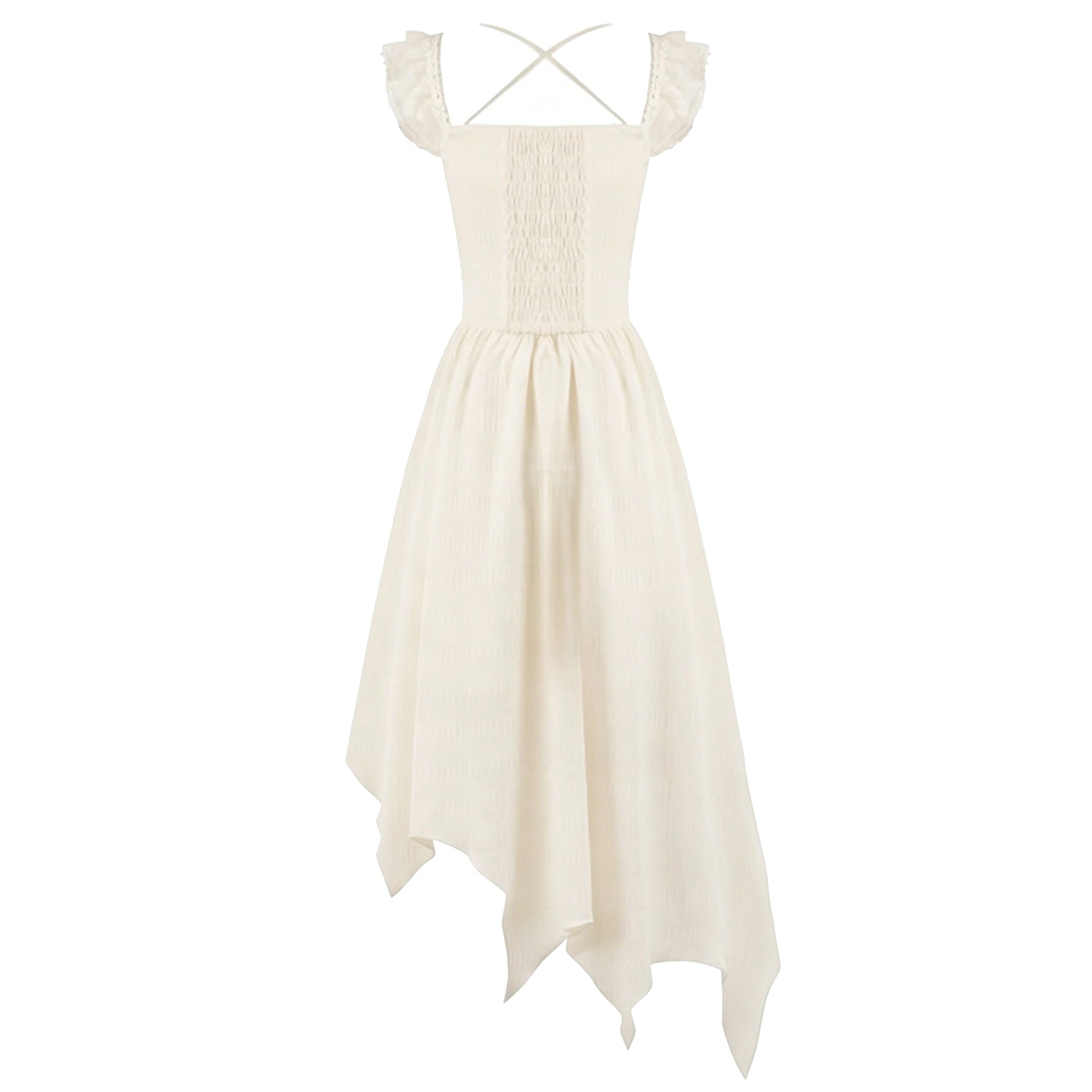 Vestido Marfil Asimétrico Fairycore de Encaje y Corsé