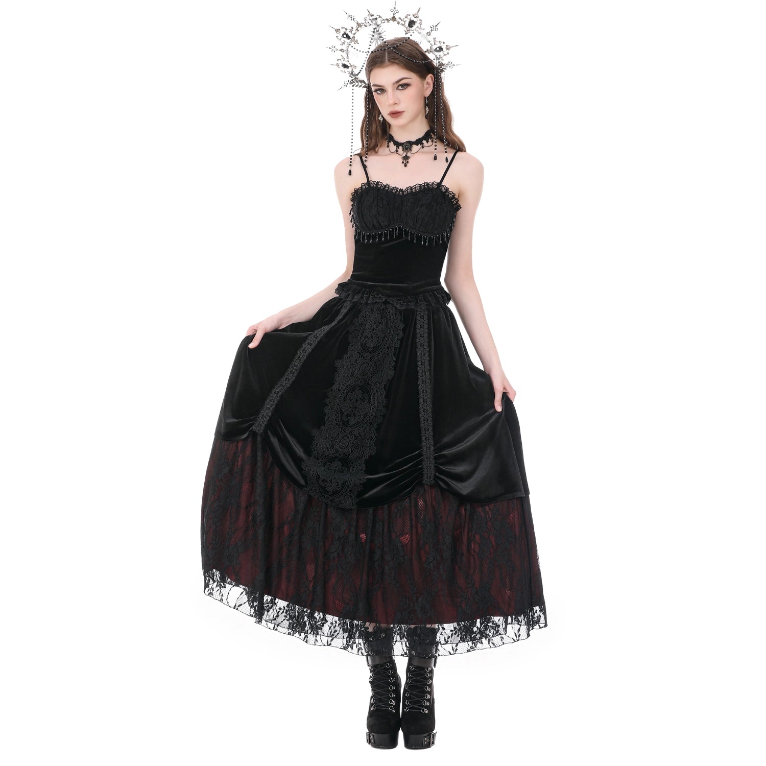 Falda Larga Victoriana de Terciopelo y Encaje