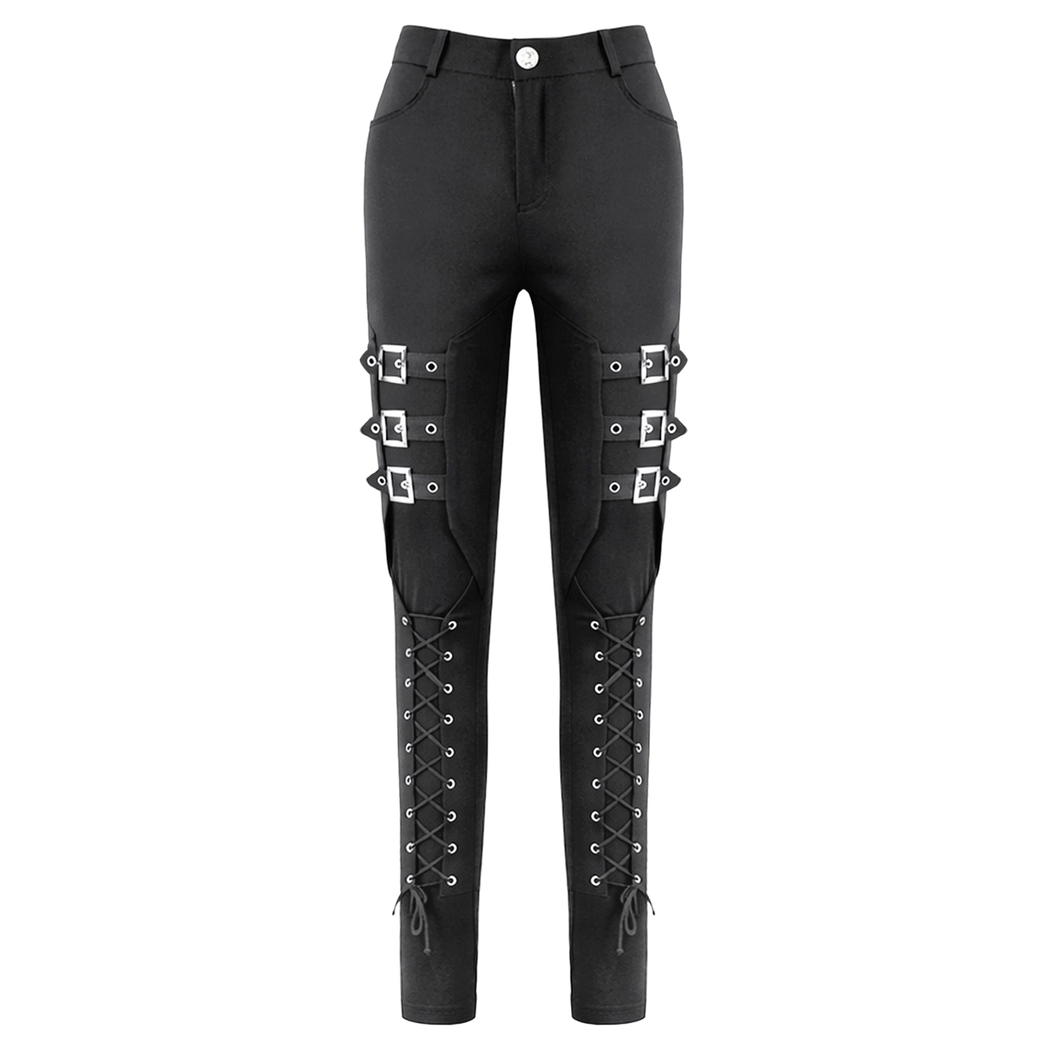 Pantalones Góticos Pitillo con Hebillas y Acordonado