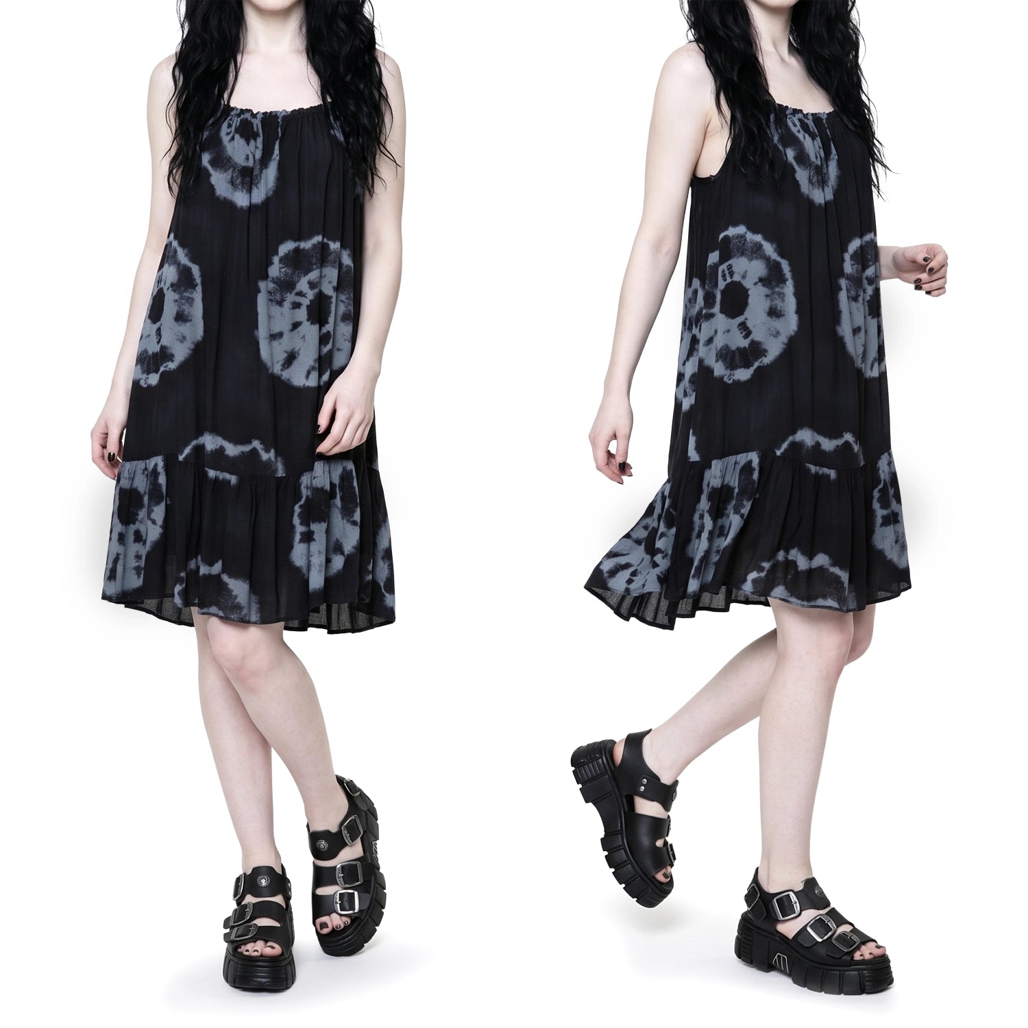 Vestido Tie-Dye Negro y Gris de Viscosa