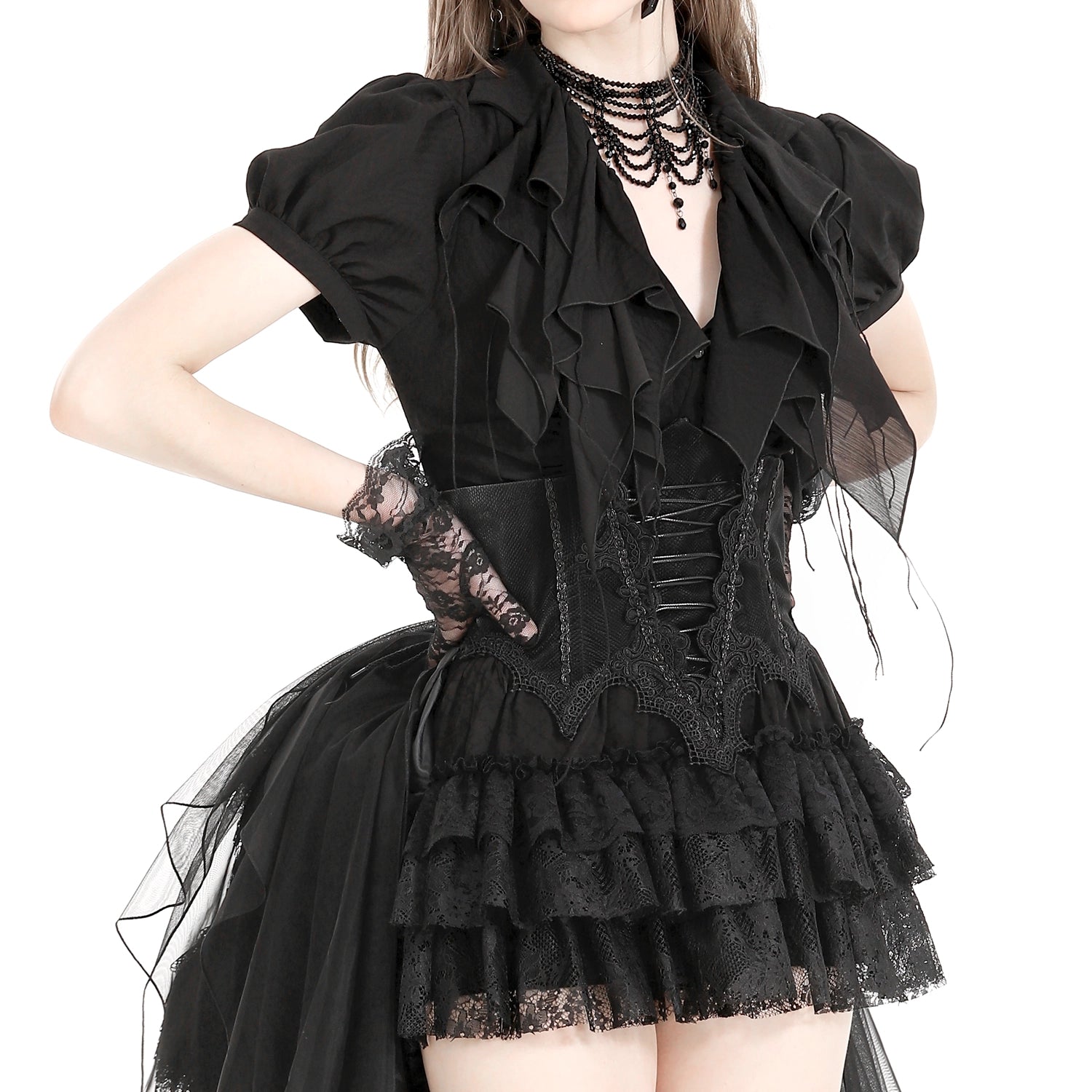 Blusa Gótica Negra Volantes | Mangas Abullonadas