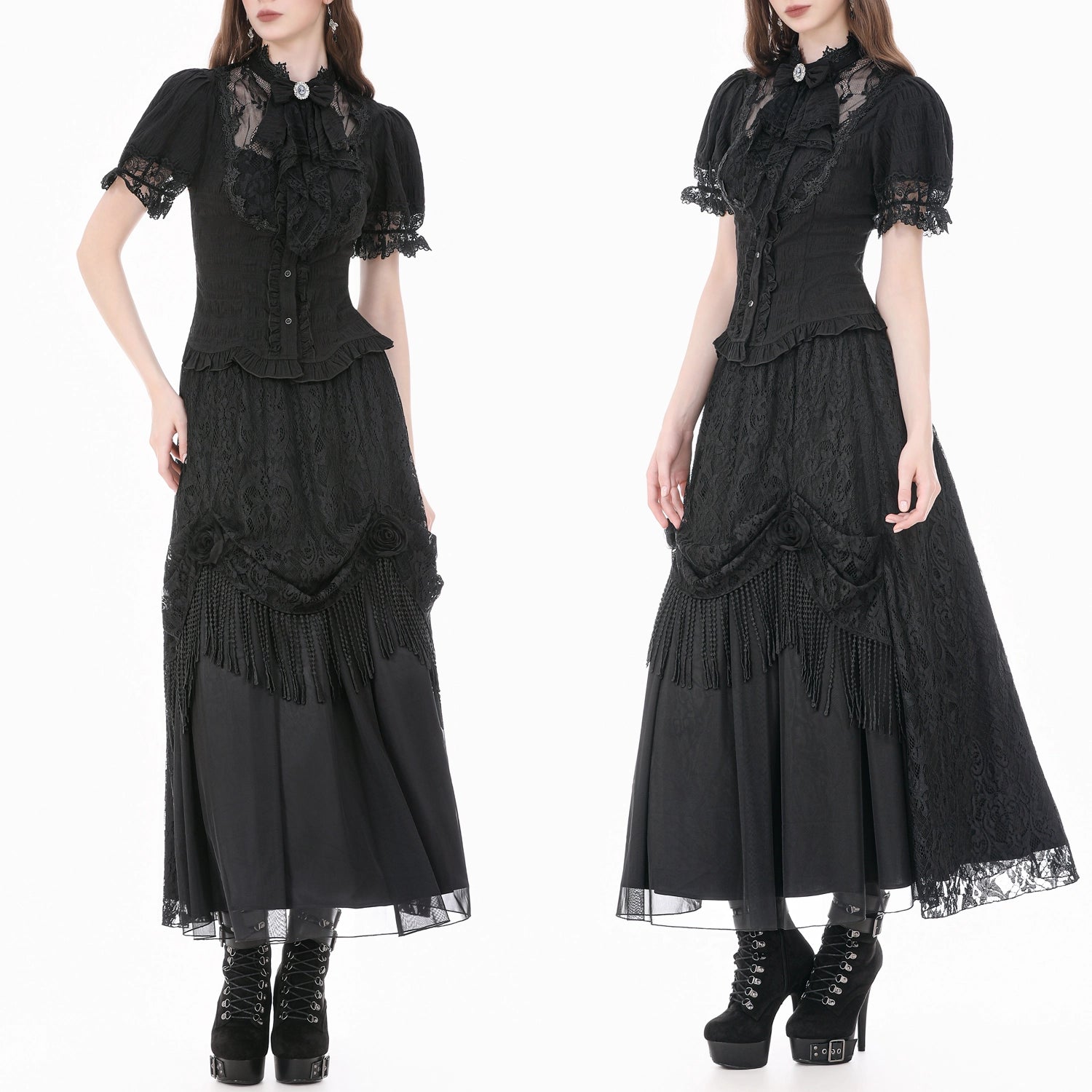 Blusa Gótica Victoriana de Encaje con Camafeo