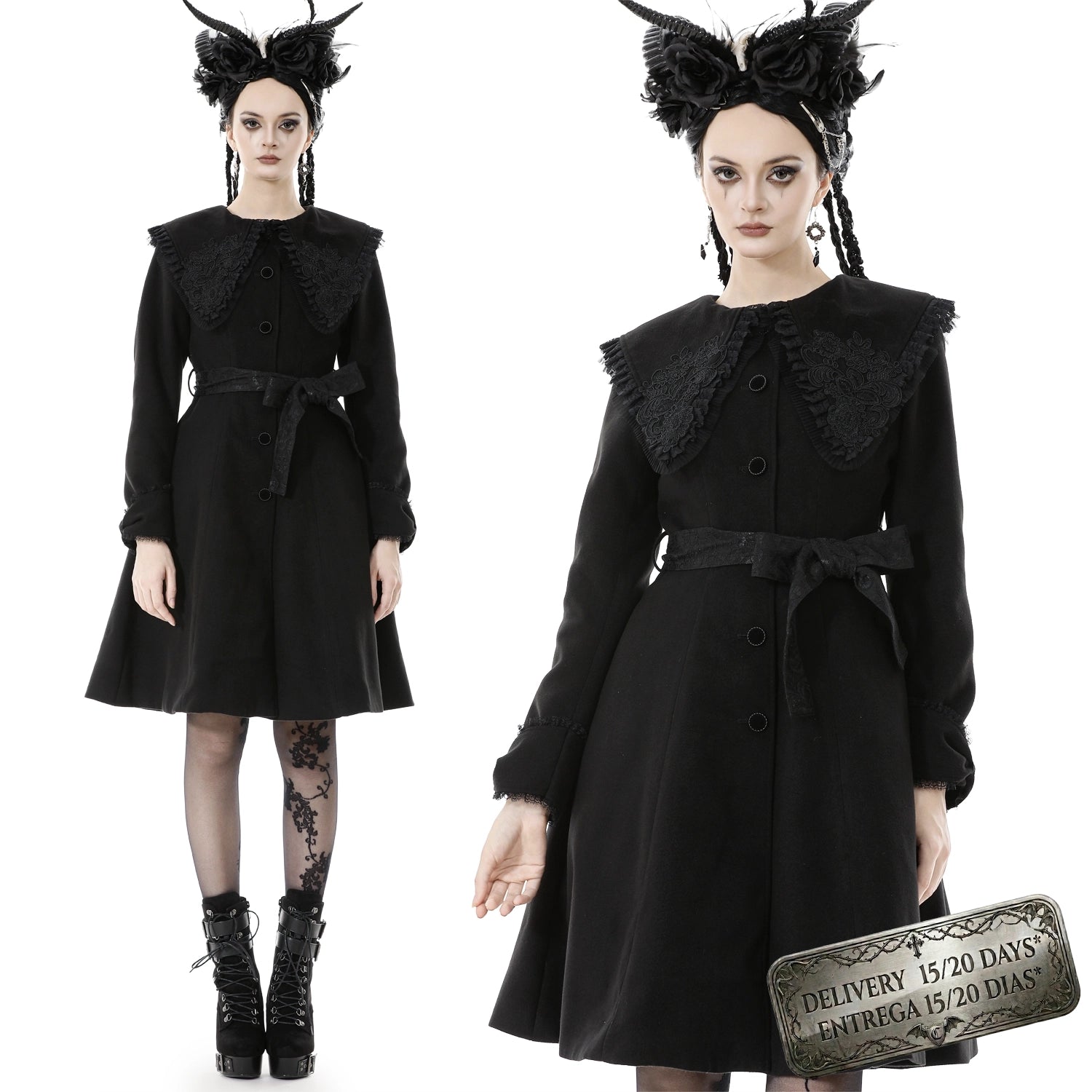 Front Button Coat with Large Collar