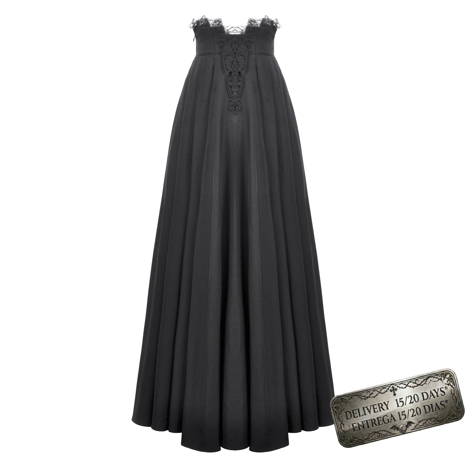 Falda Larga Victoriana de Talle Alto y Encaje