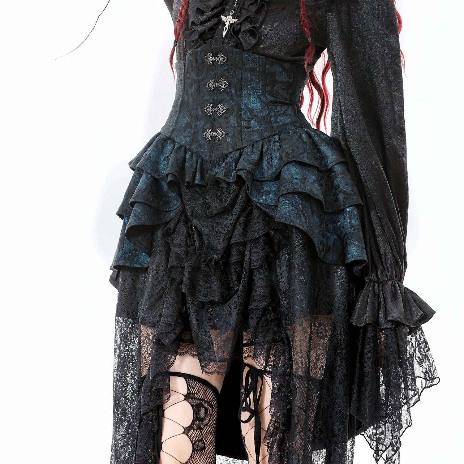 Sobrefalda Gótica com Cintura Corset e folhos