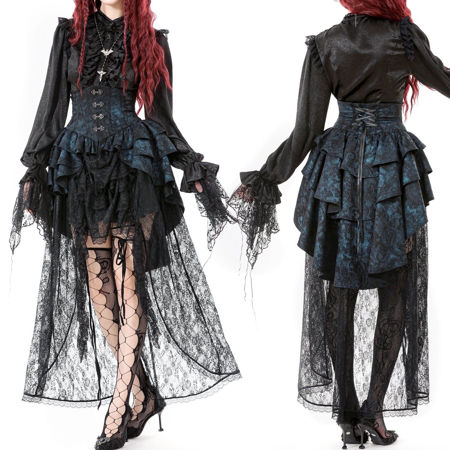 Sobrefalda Gótica com Cintura Corset e folhos