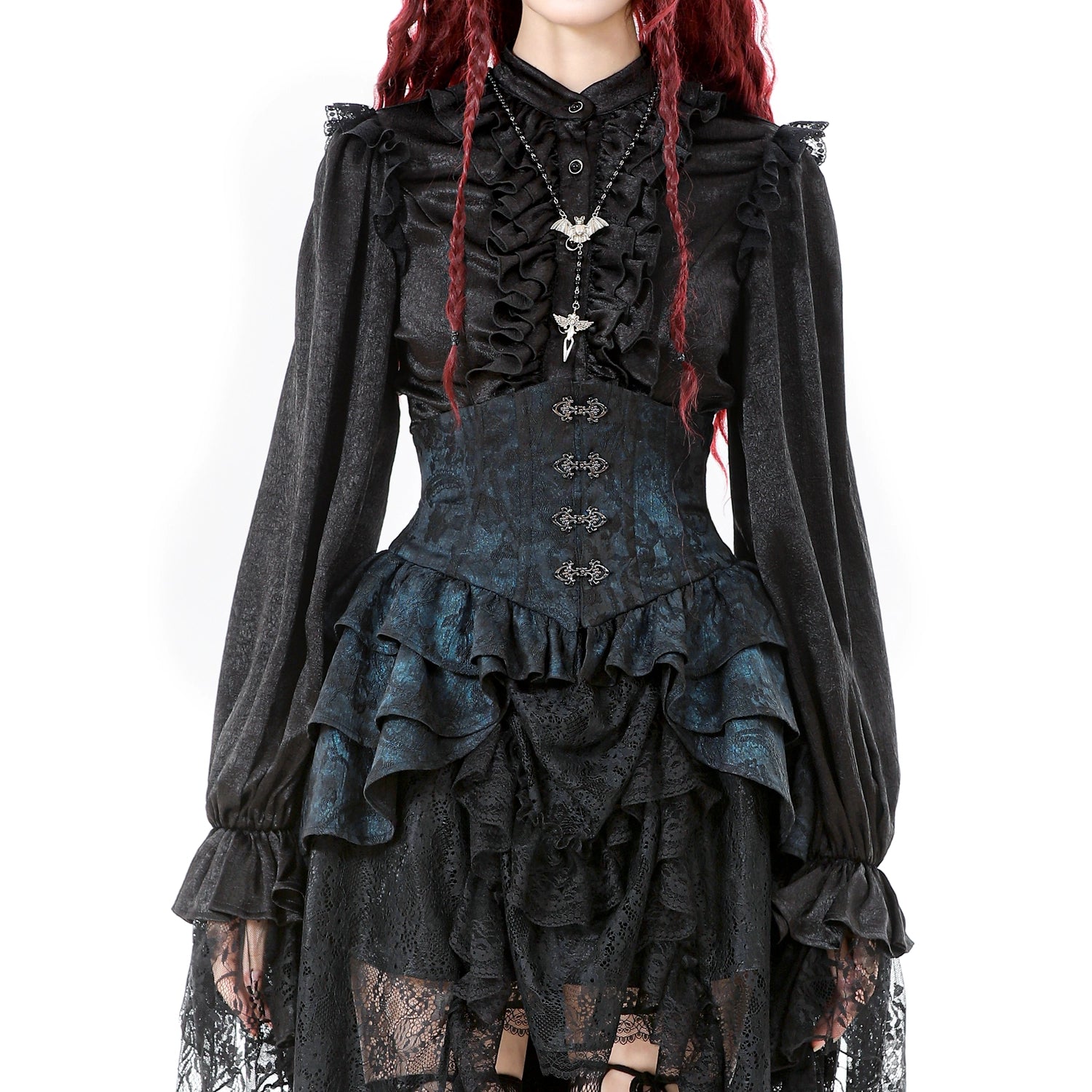 Sobrefalda Gótica com Cintura Corset e folhos