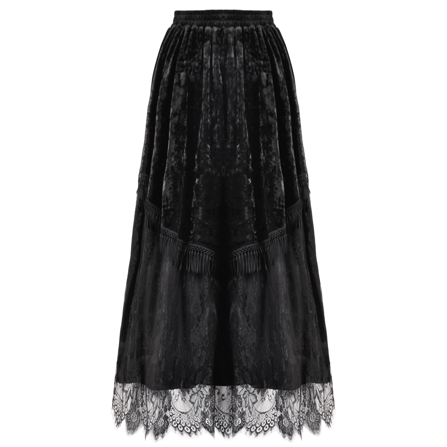 Saia Gótica Maxi Veludo Renda Preta