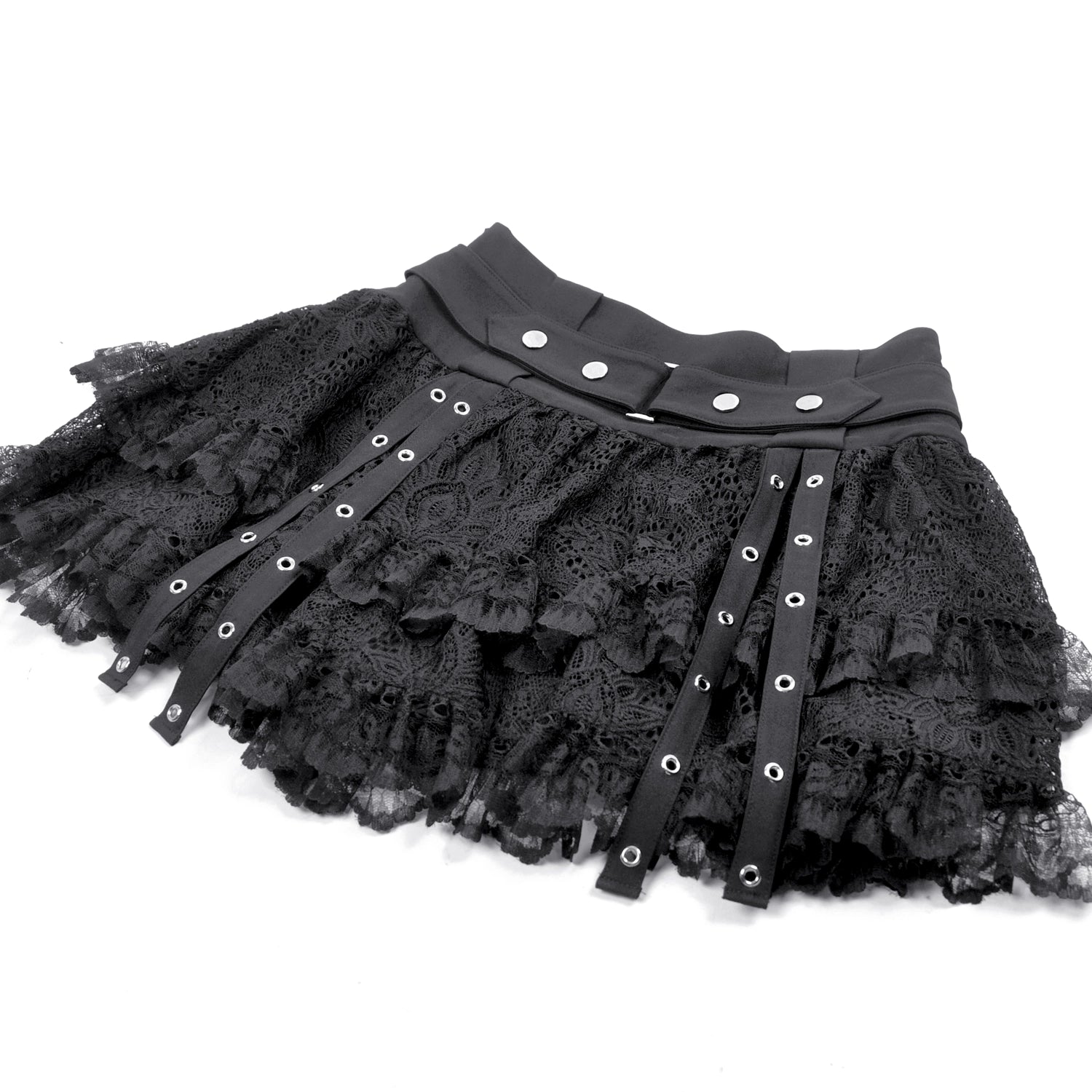 Minissaia Gótica Renda com Folhos e Fivela