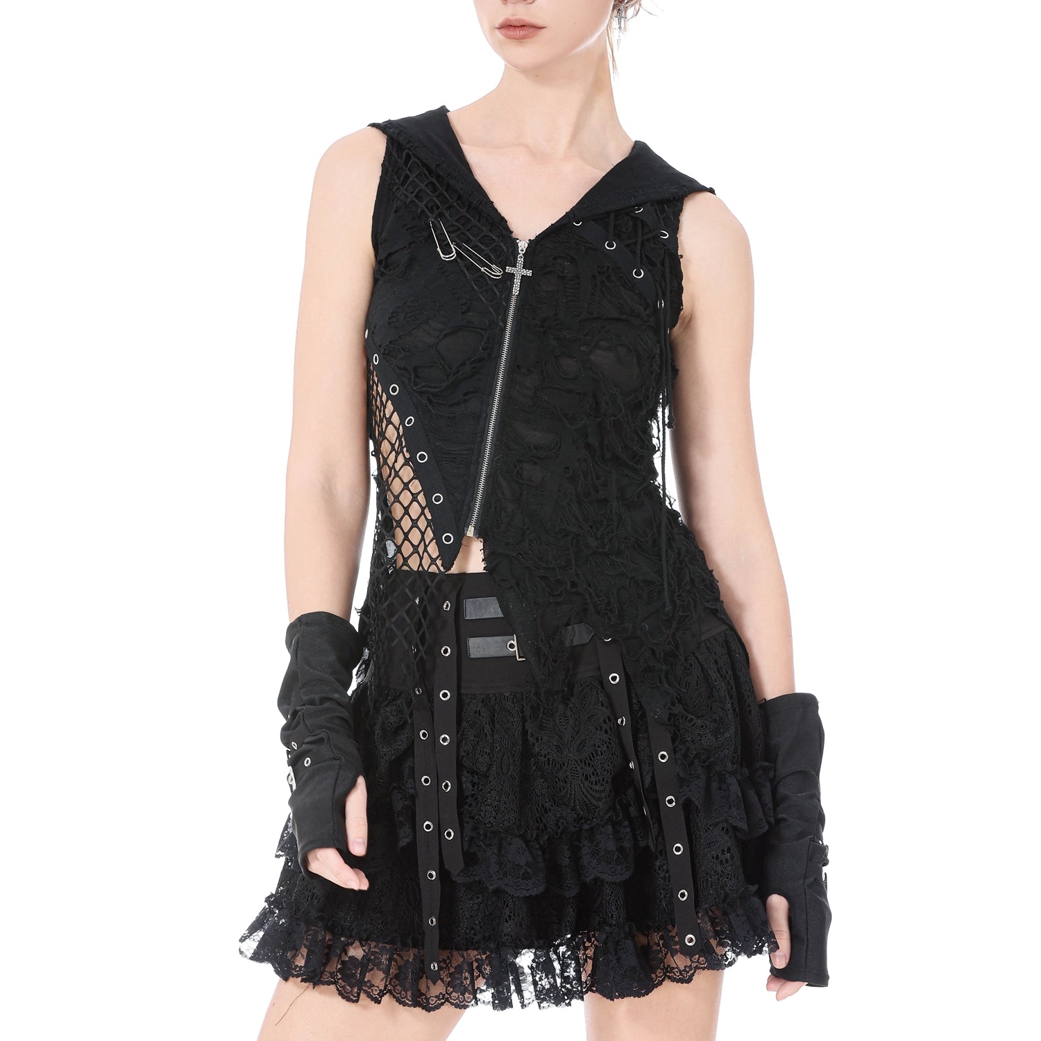 Minifalda de Encaje con Volantes y Hebillas