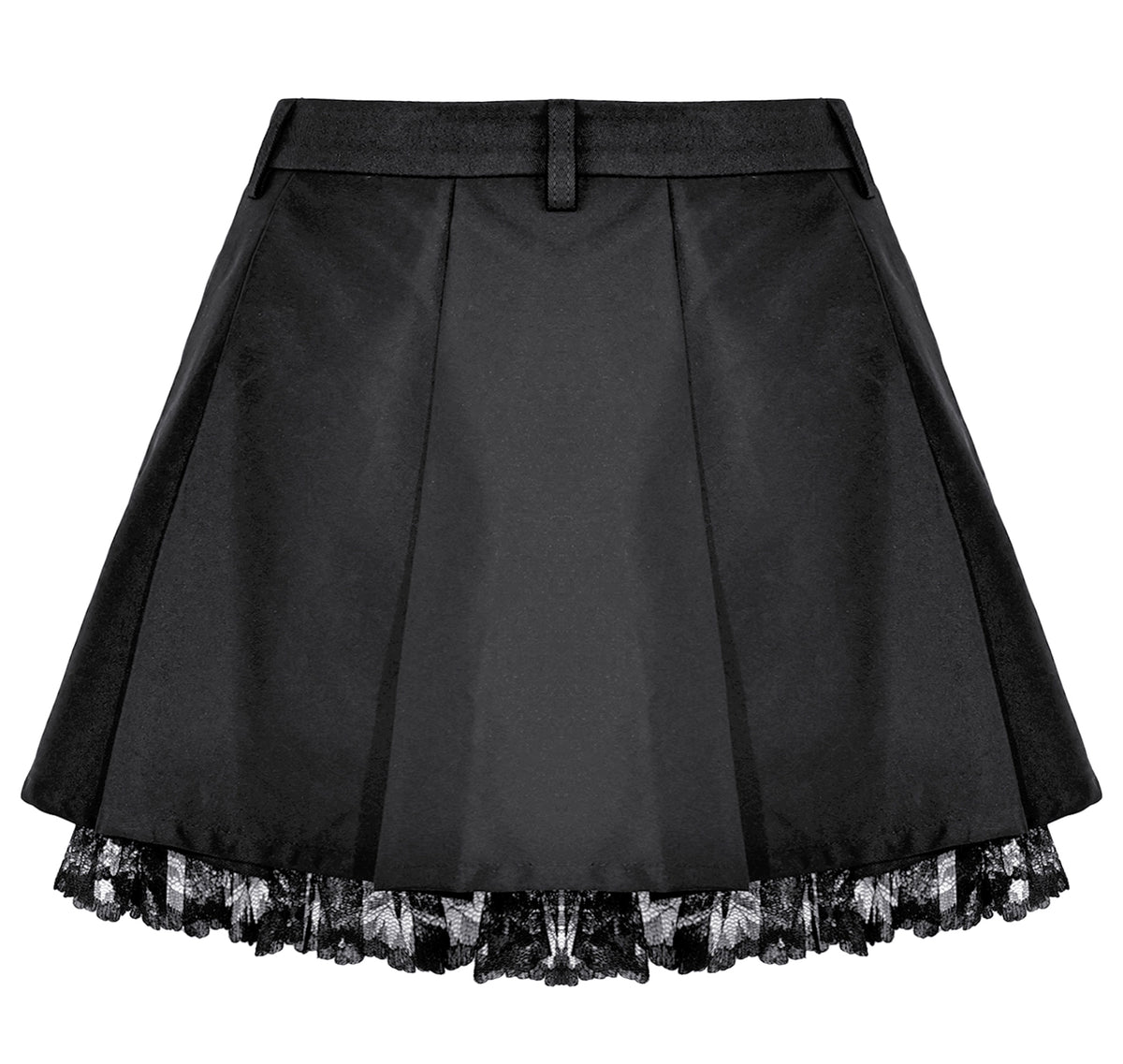 Minifalda Plisada Negra Punk con Hebillas y Bajo de Encaje, vista trasera