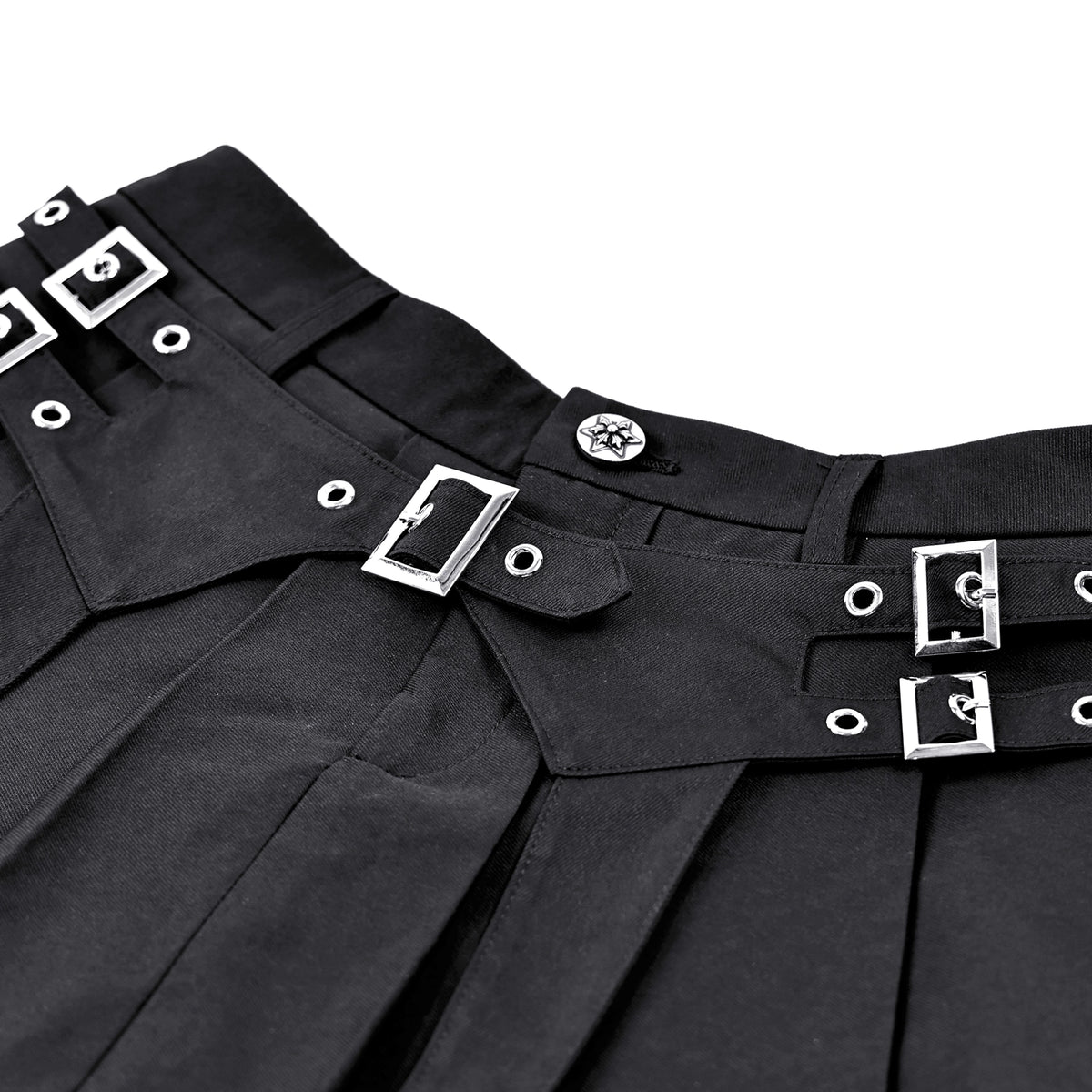 Minifalda Plisada Negra Punk con Hebillas y Bajo de Encaje, foto de detalle 2