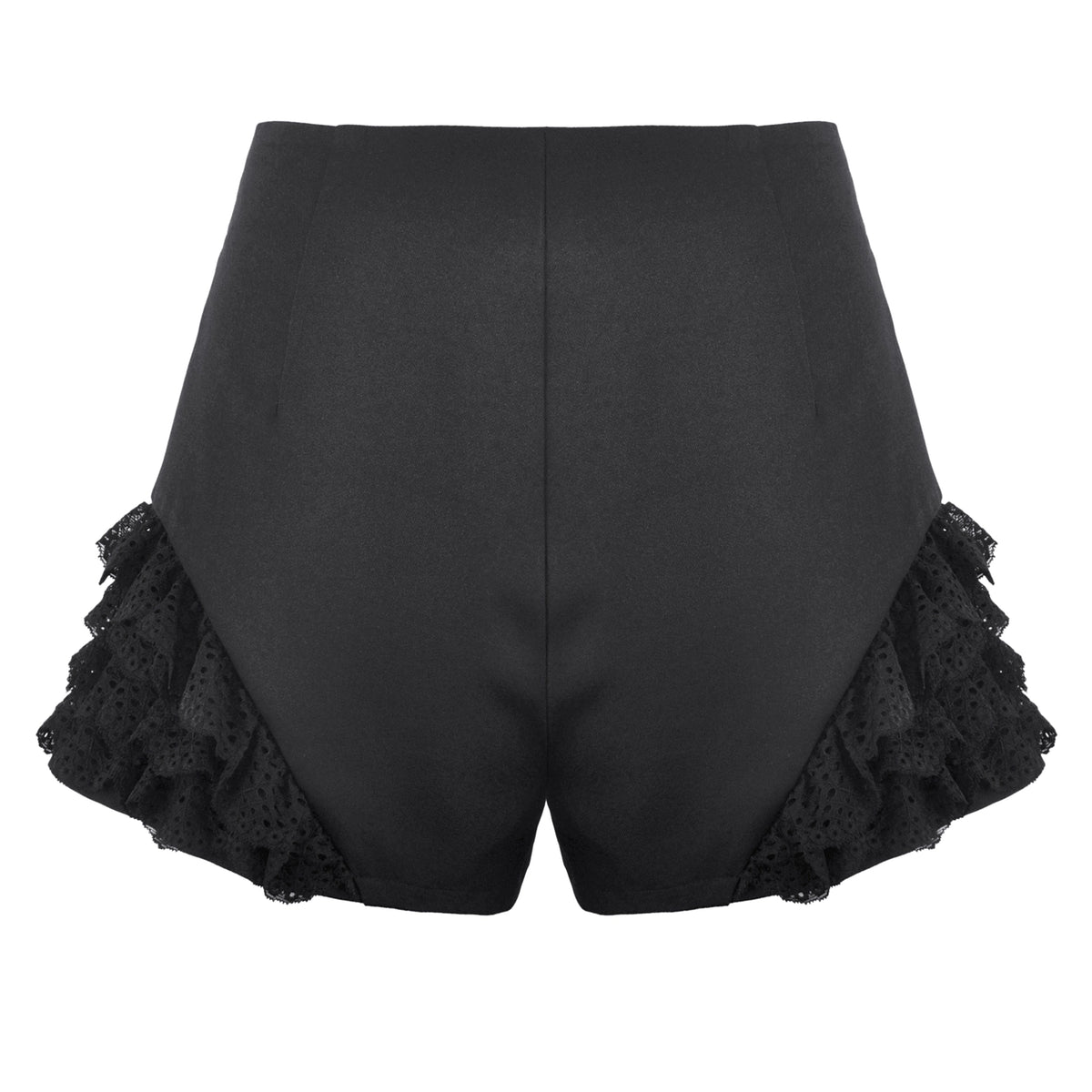 Shorts Góticos Negros con Cruz Metálica, Encaje y Correas
