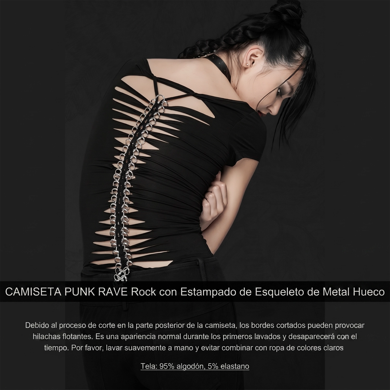 Camiseta Gótica de Esqueleto con Espalda de Anillas