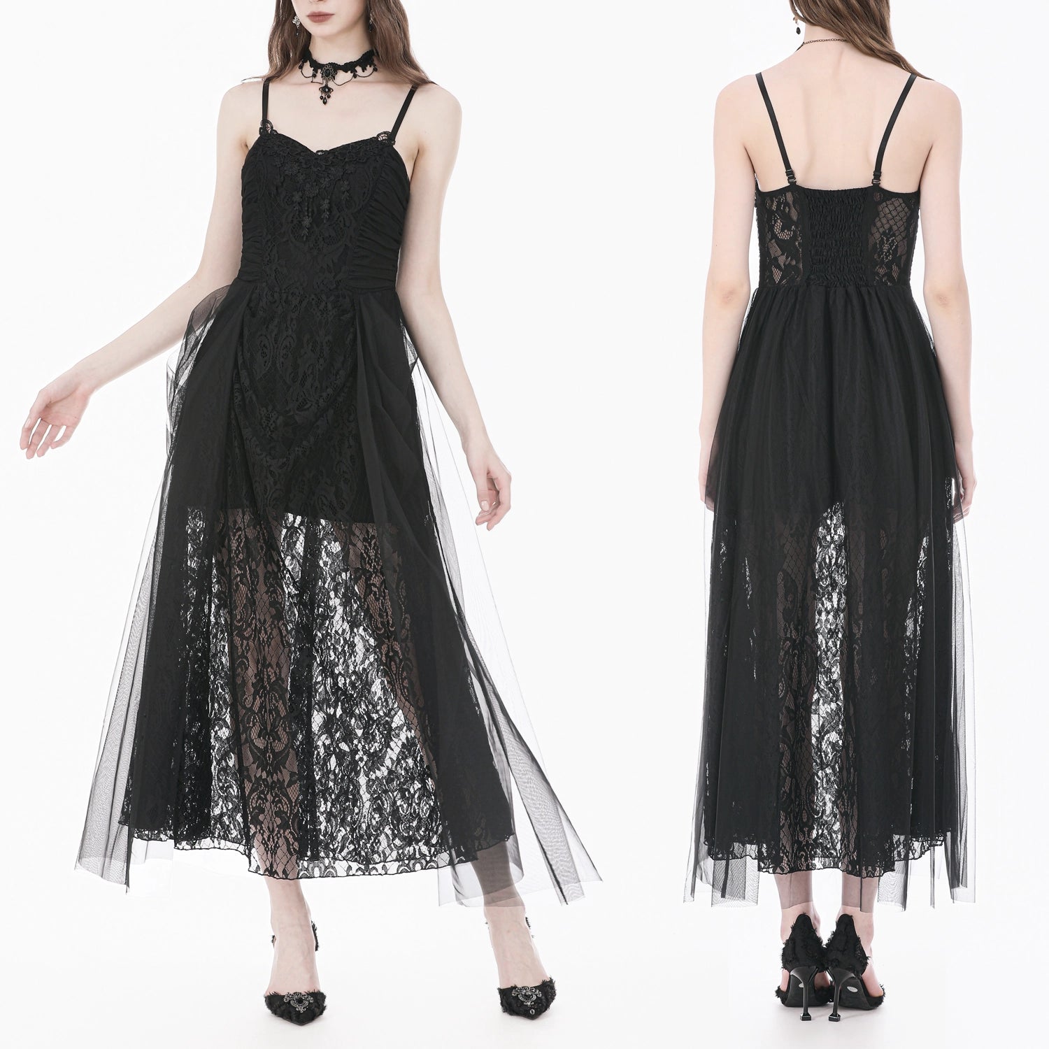 Vestido Gótico Largo de Encaje Barroco y Tul