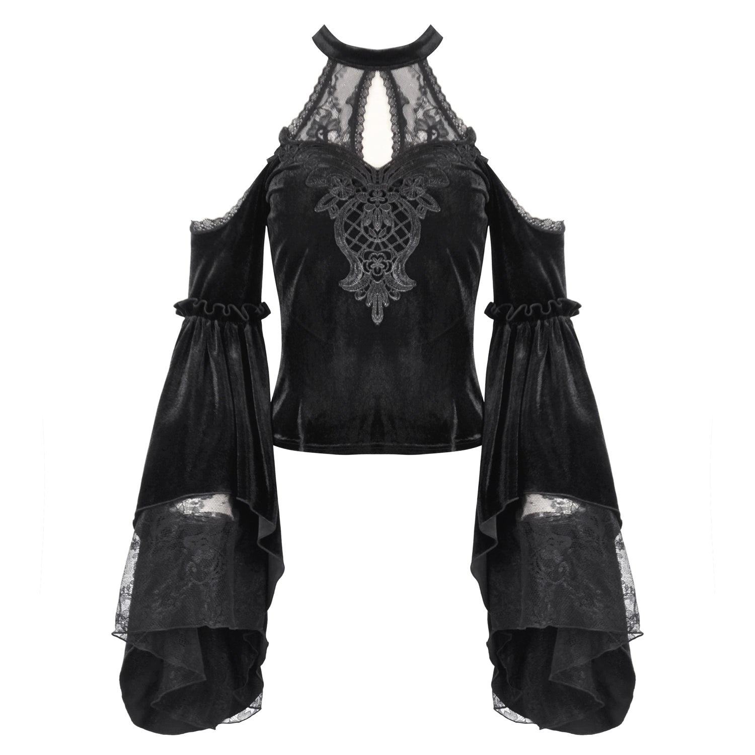 Top gótico de veludo com renda e mangas sino