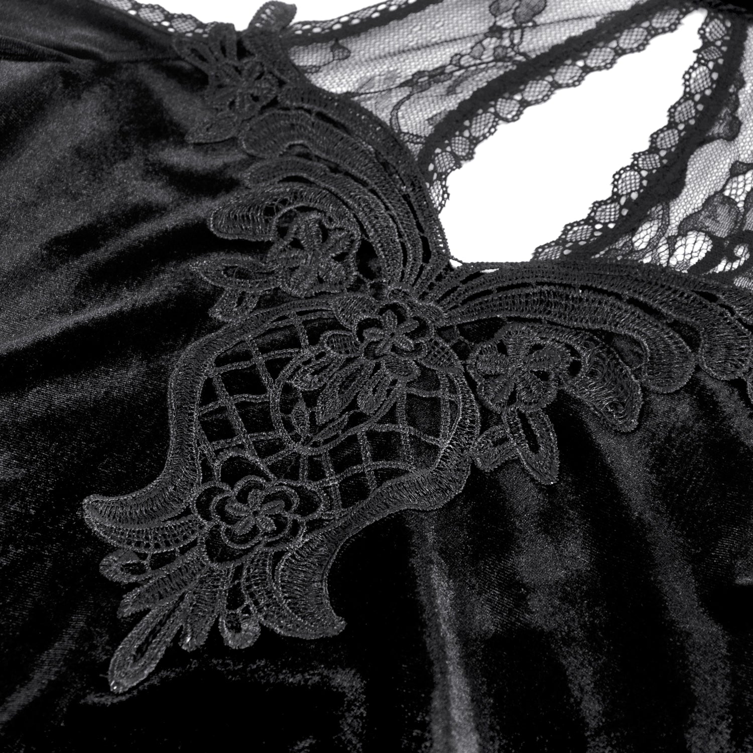 Top gótico de veludo com renda e mangas sino