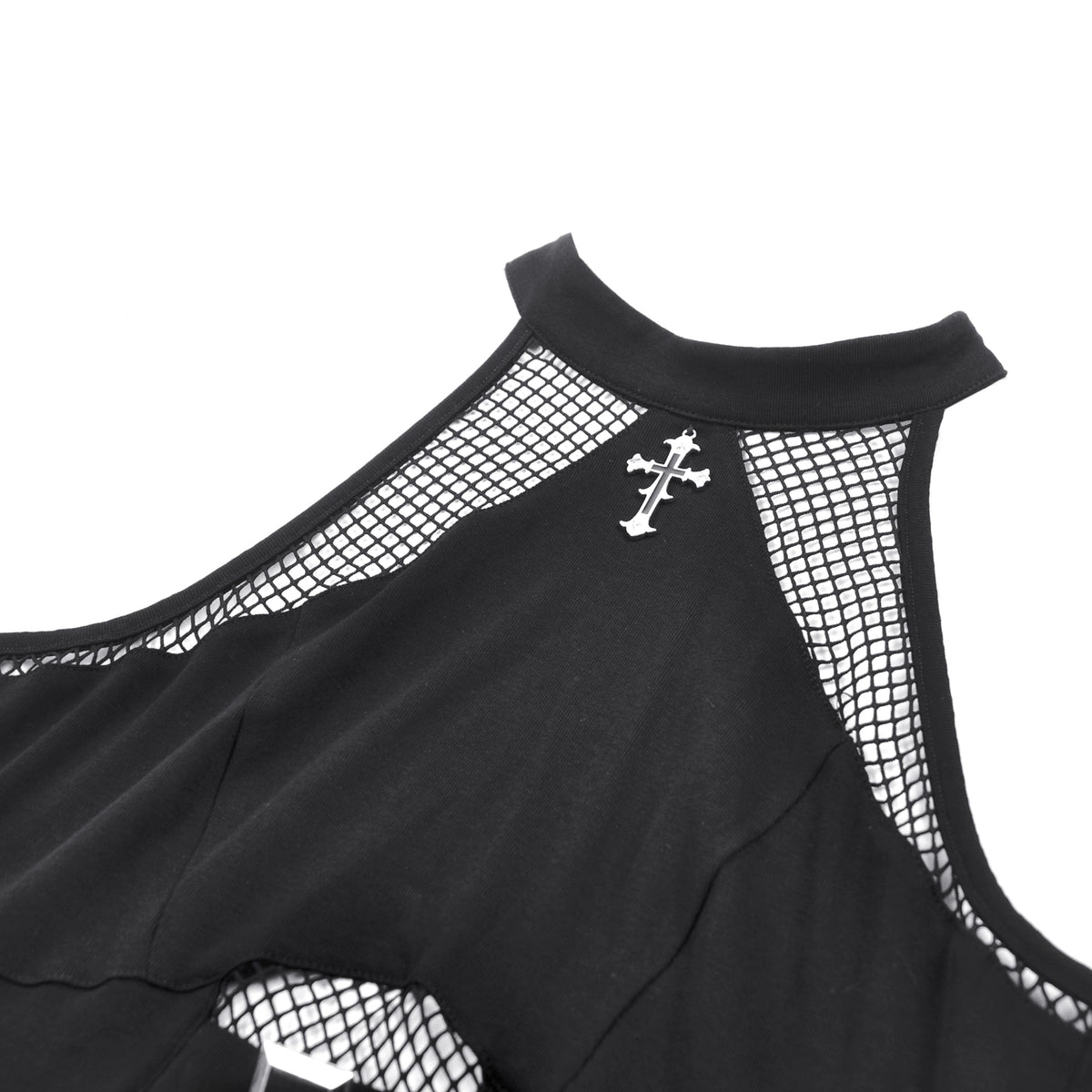Crop Top Halter con Cruz, Rejilla y Hebillas