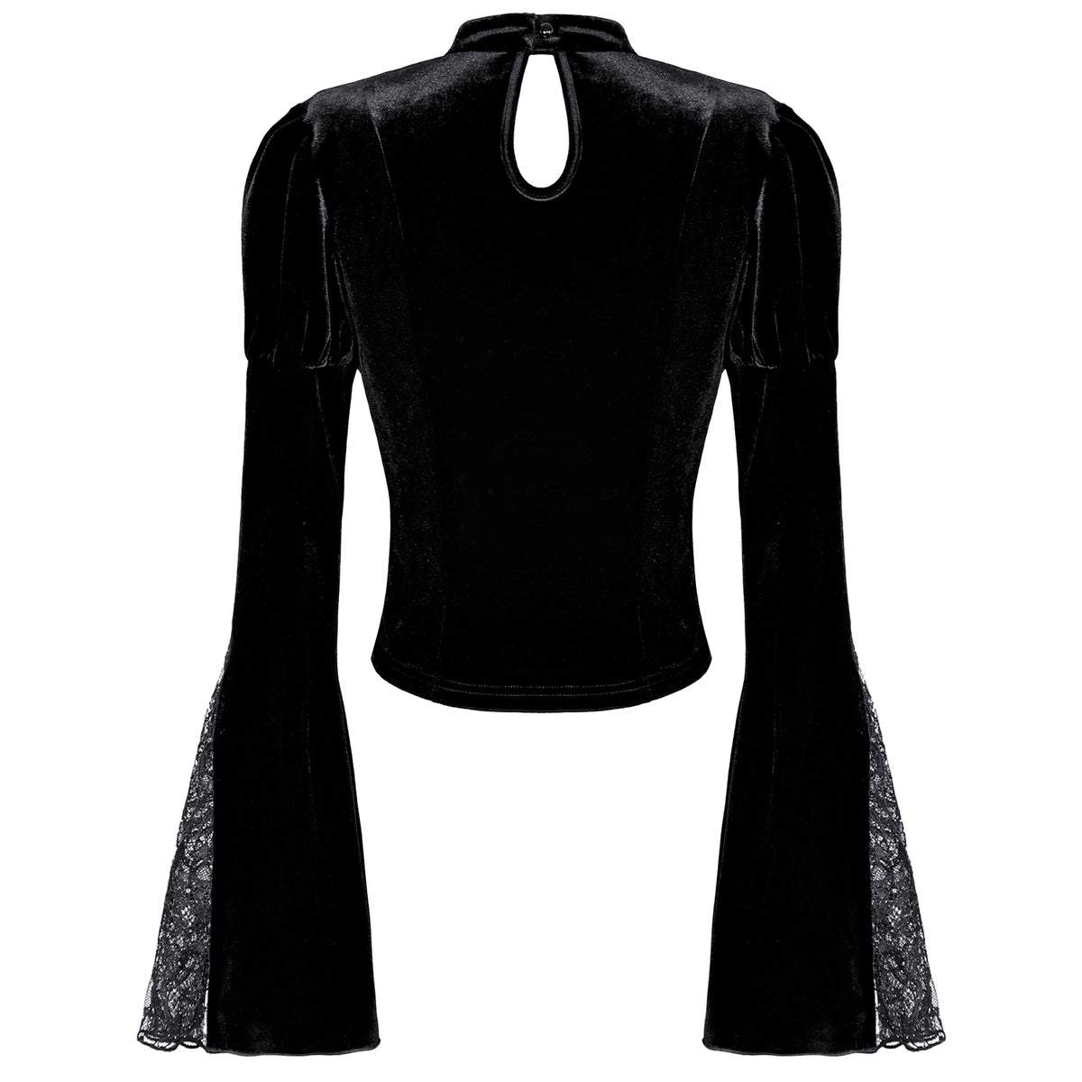 Blusa Gótica de Terciopelo Negro con Mangas Campana y Encaje, vista trasera