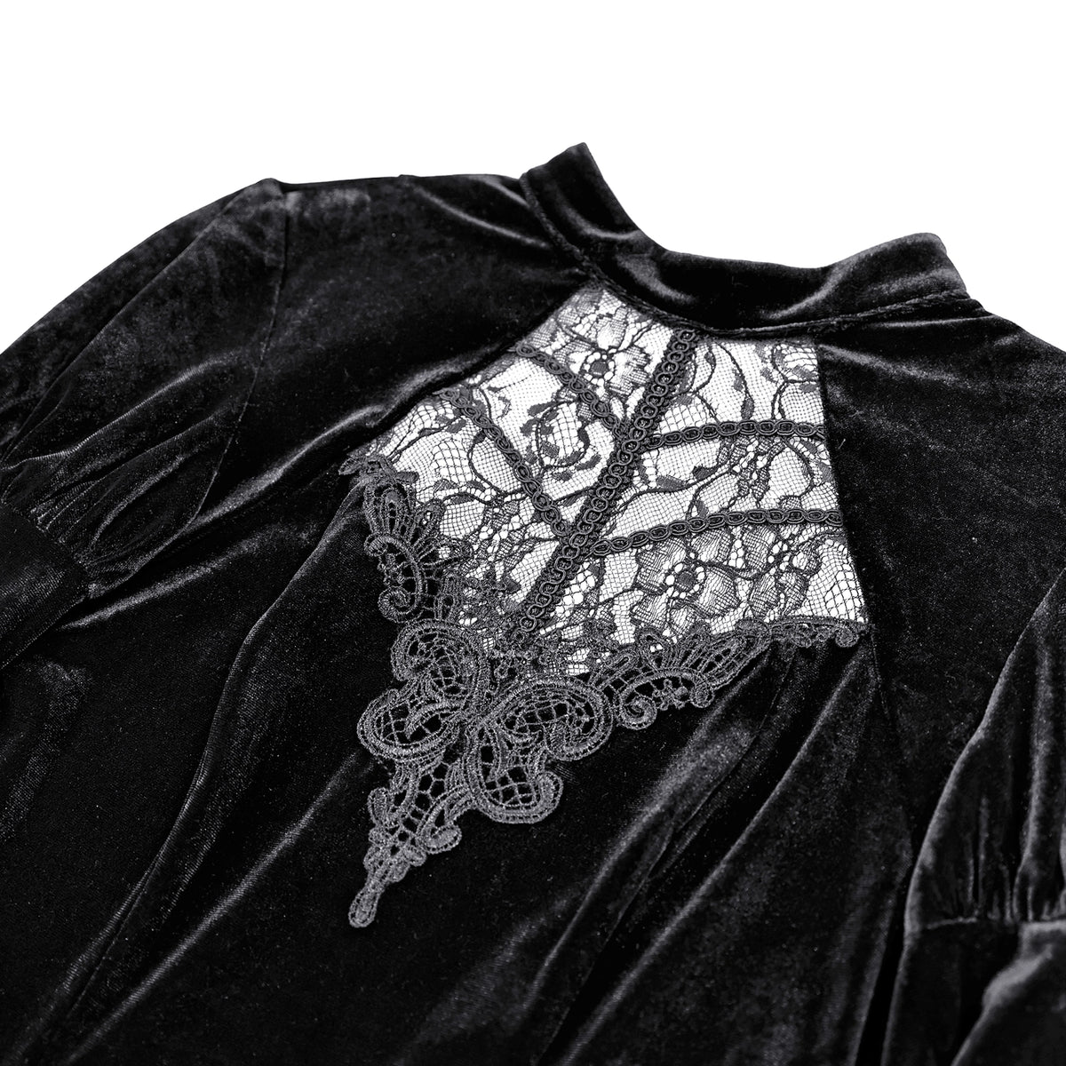 Blusa Gótica de Terciopelo Negro con Mangas Campana y Encaje, foto de detalle 1