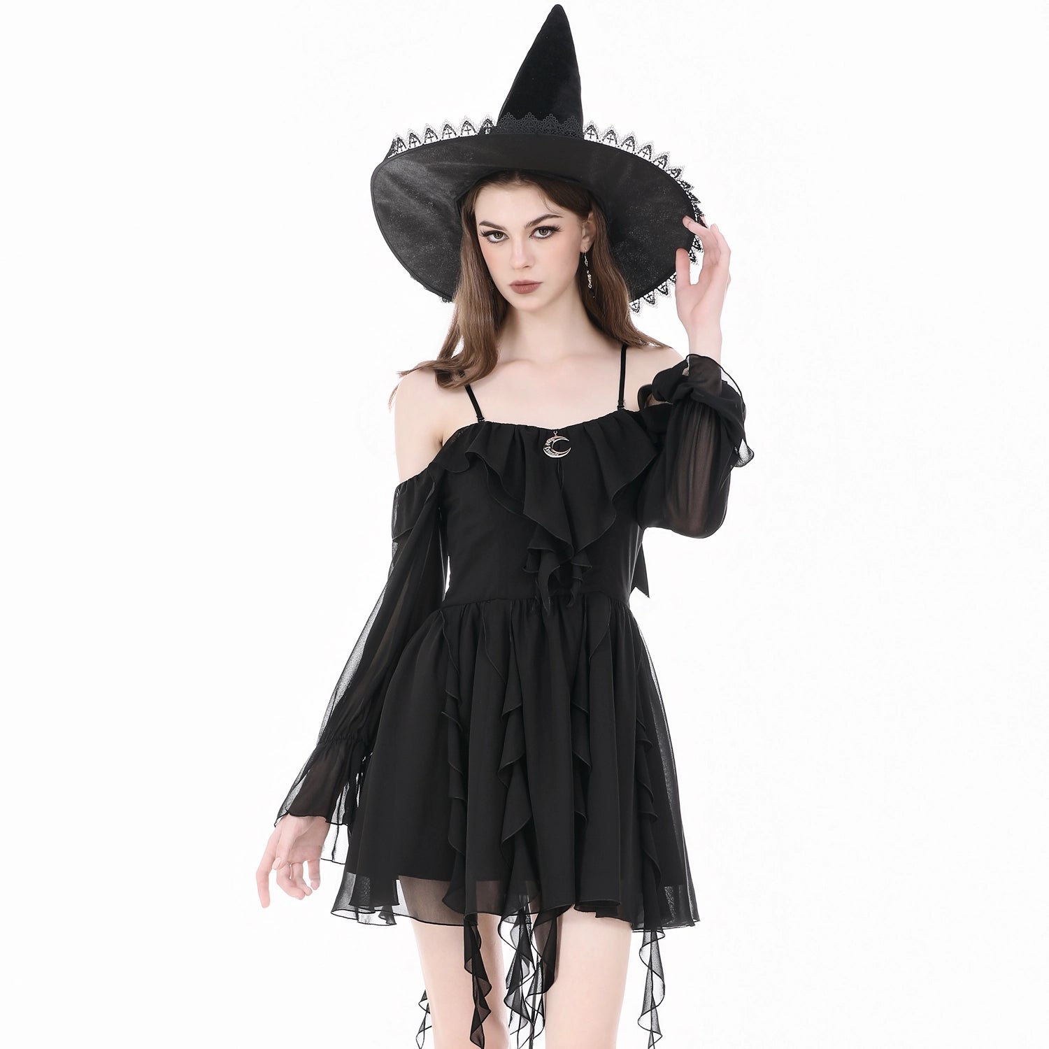 Vestido Corto con Luna Creciente y Mangas Gasa