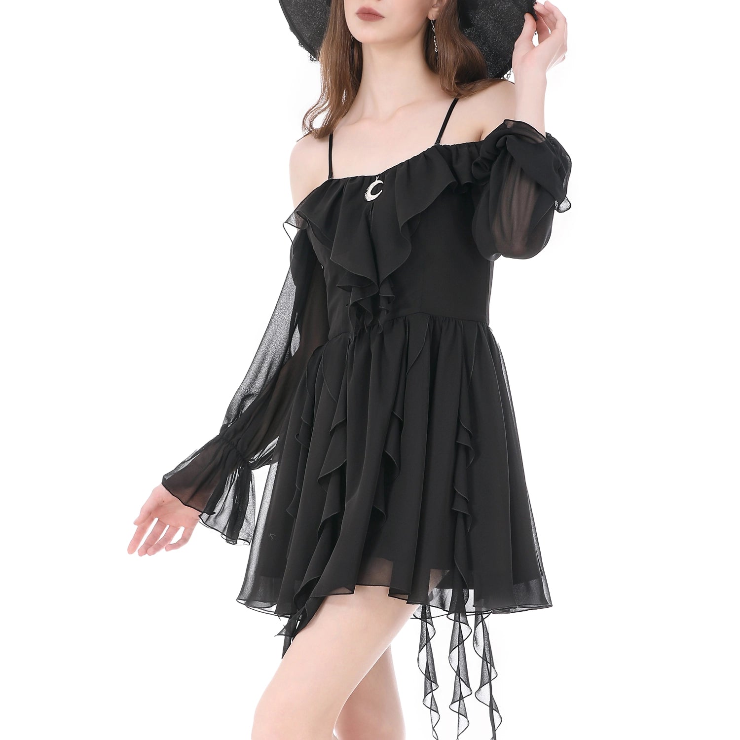 Vestido Corto con Luna Creciente y Mangas Gasa
