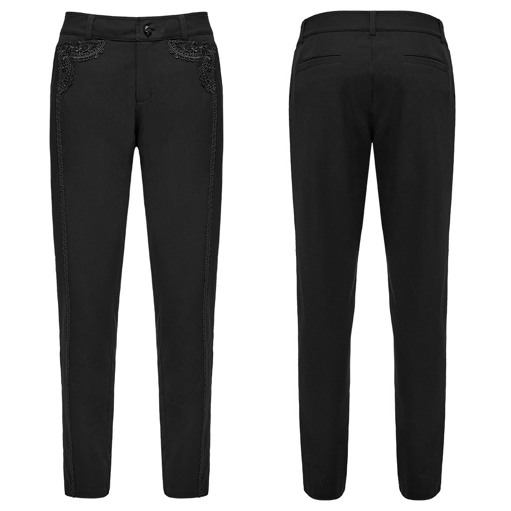Pantalón negro con encaje en plano, delantero y espalda con bolsillos de ribete