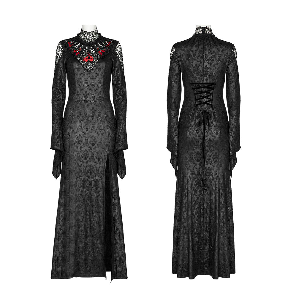 Vestido WQ-618 sin modelo, delantero con corazones bordados y espalda con lazada