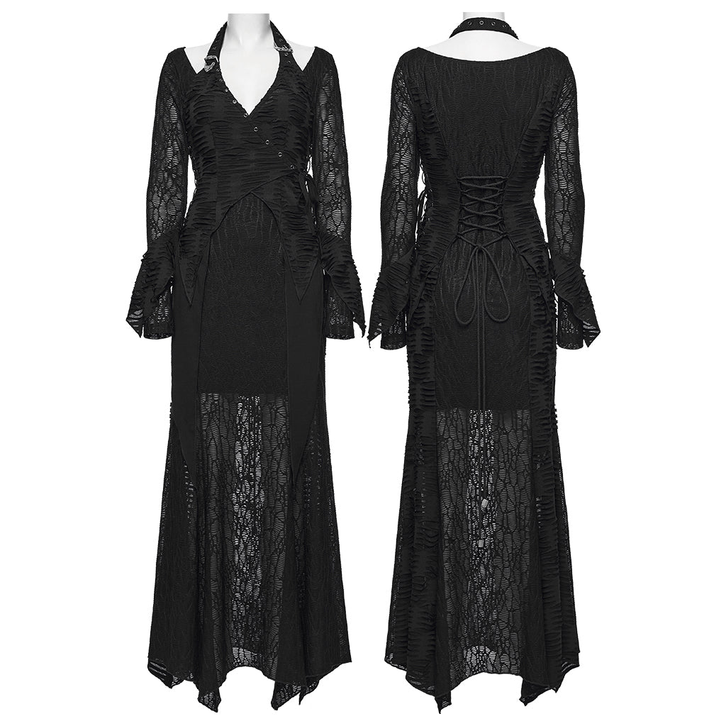 Vestido WQ-919 sin modelo, delantero cruzado con ojales y espalda con cordones