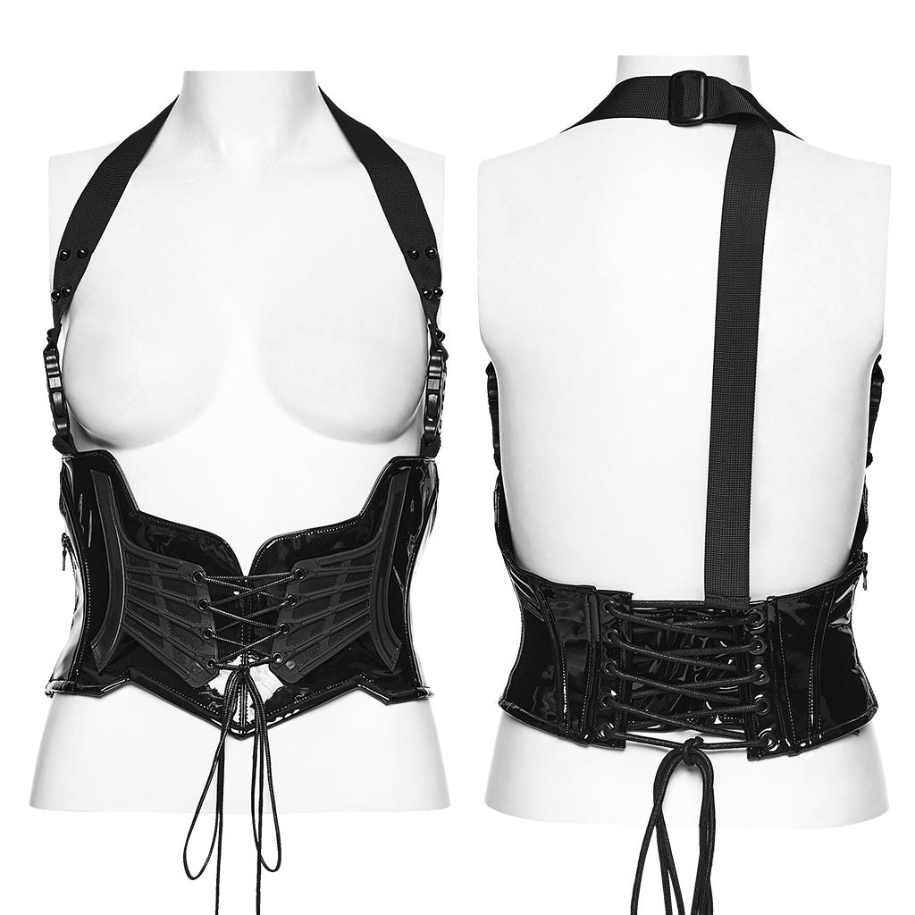 Corsé WS-915 en maniquí, delantero con arnés al cuello y espalda con tira central