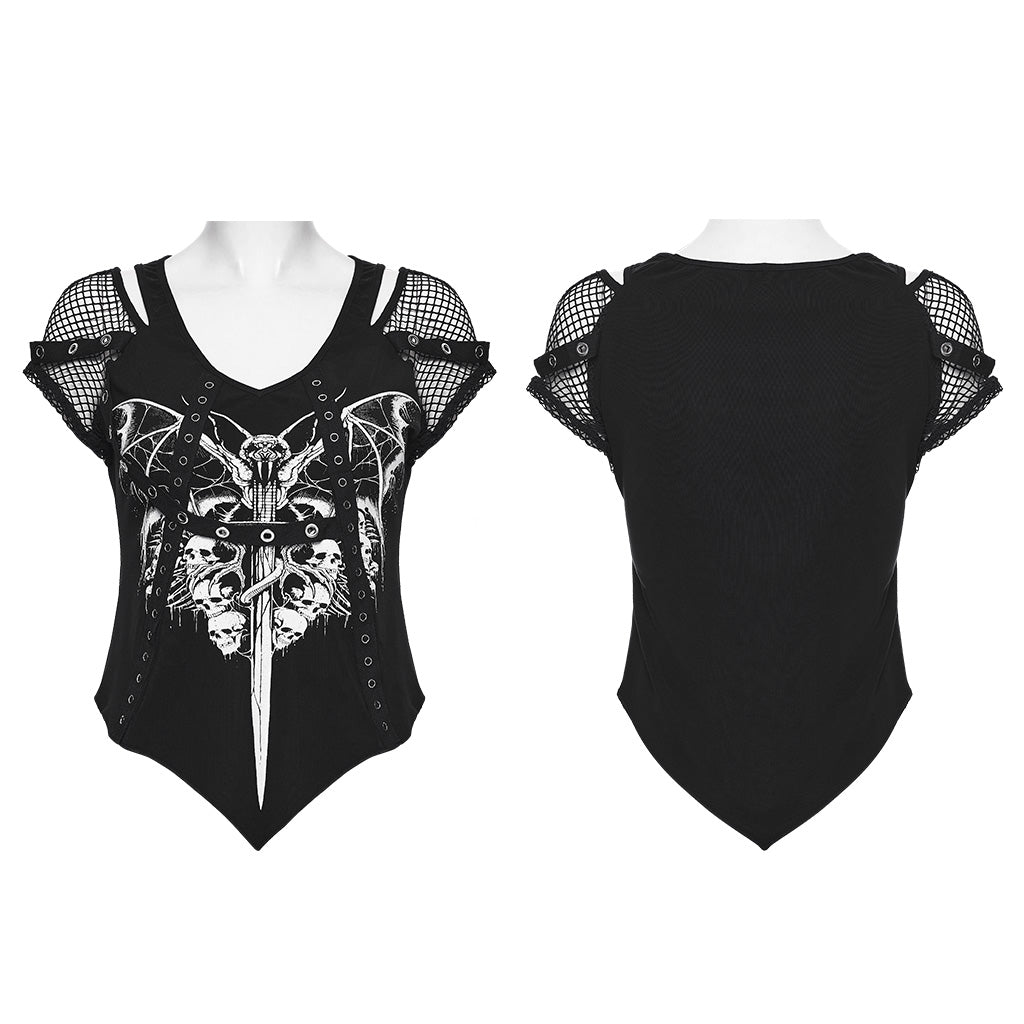 Camiseta WT-1057 en plano, delantero estampado con bajo en pico y espalda lisa