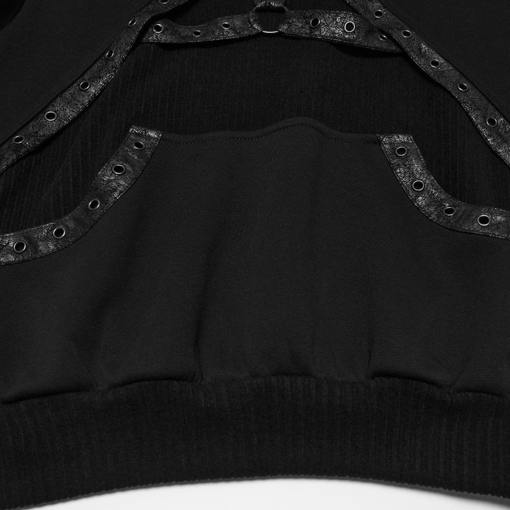 Sudadera Punk Negra de Cuello Alto con Arnés y Tiras Efecto Piel - Punk Rave, foto 9 de 10