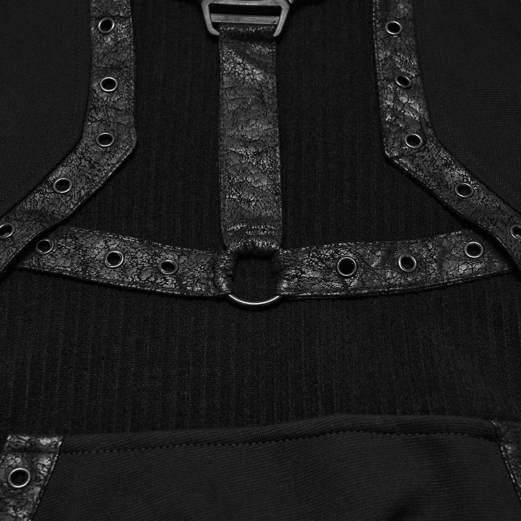 Sudadera Punk Negra de Cuello Alto con Arnés y Tiras Efecto Piel - Punk Rave, foto 8 de 10