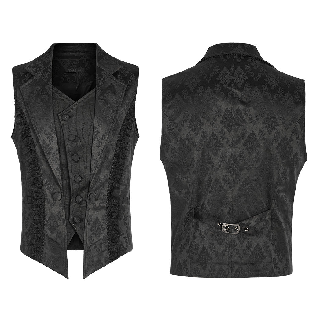 Chaleco de jacquard negro sin modelo, delantero y espalda sobre fondo blanco