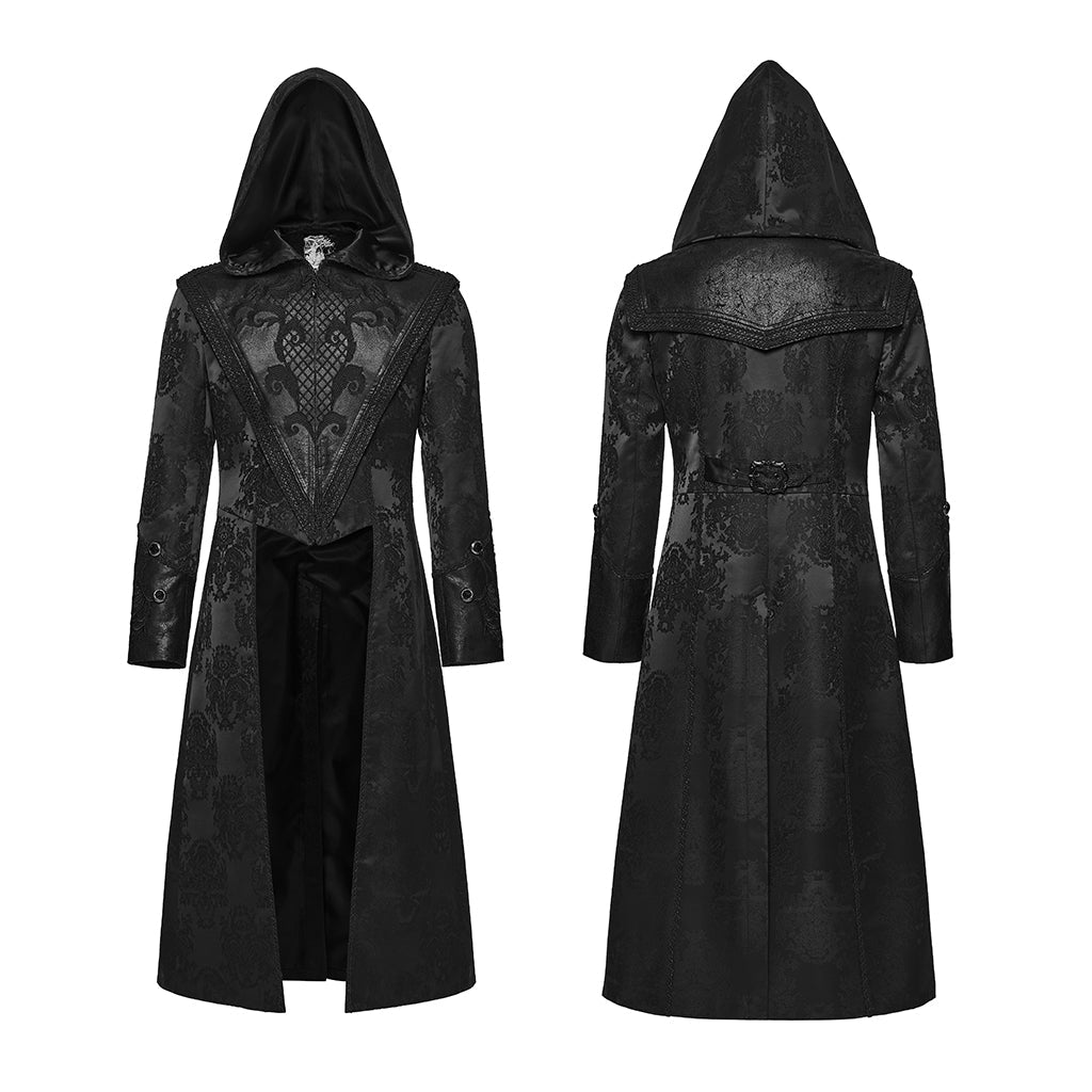 Abrigo Gótico Hombre Negro con Capucha y Bordados - Crazyinlove