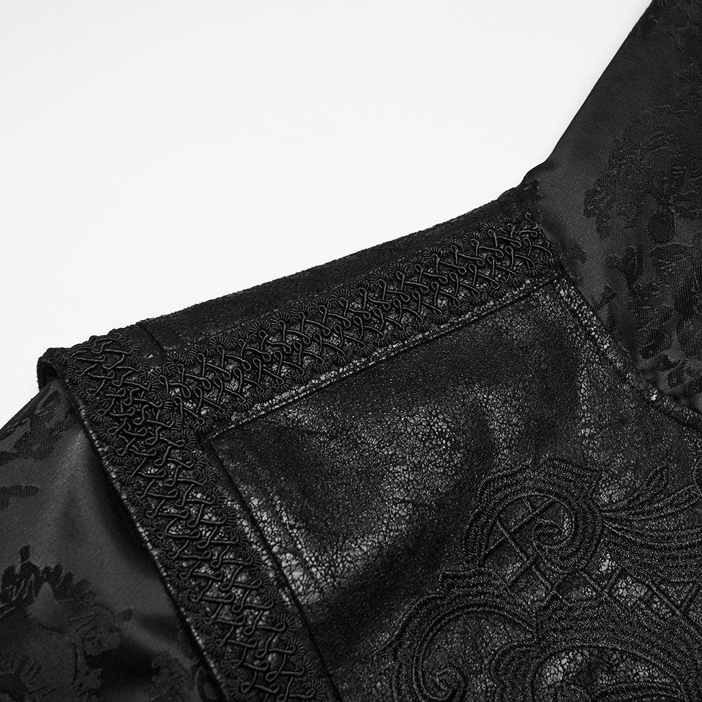 Abrigo Gótico Hombre Negro con Capucha y Bordados - Crazyinlove