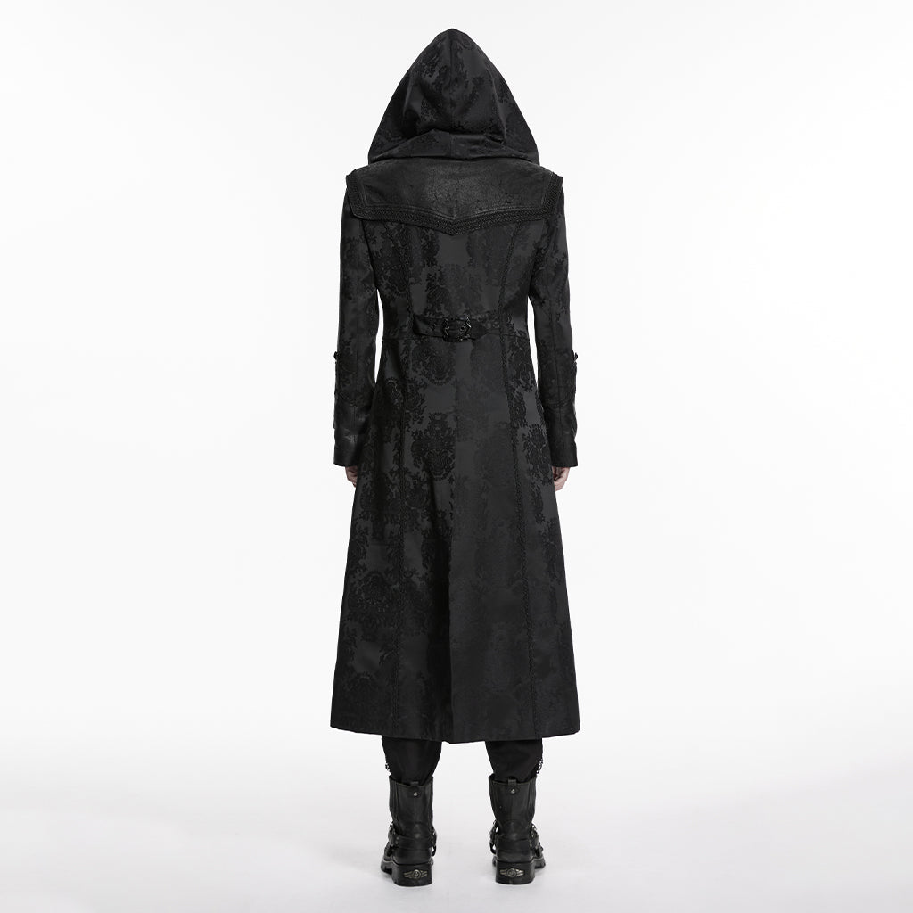 Abrigo Gótico Hombre Negro con Capucha y Bordados - Crazyinlove