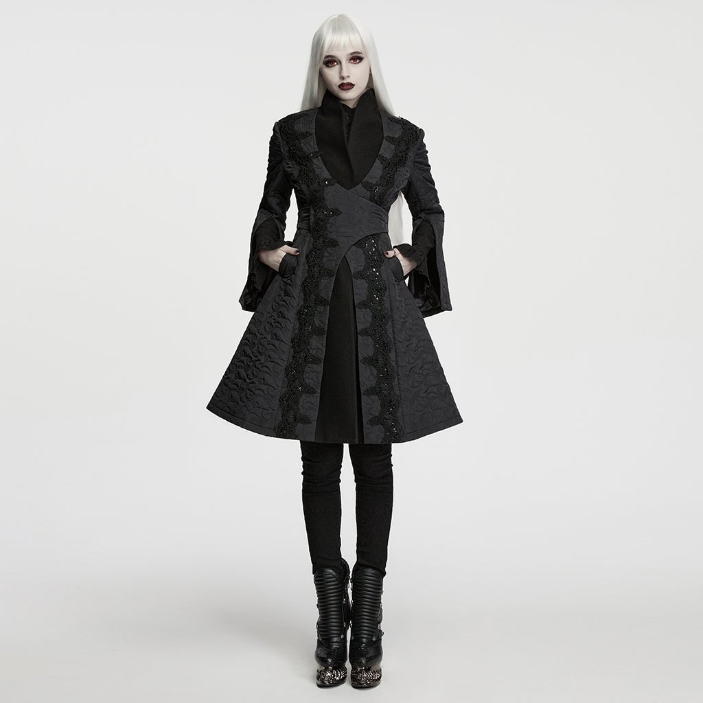 Abrigo Negro Gótico Noble con Correa Cruzada - Crazyinlove