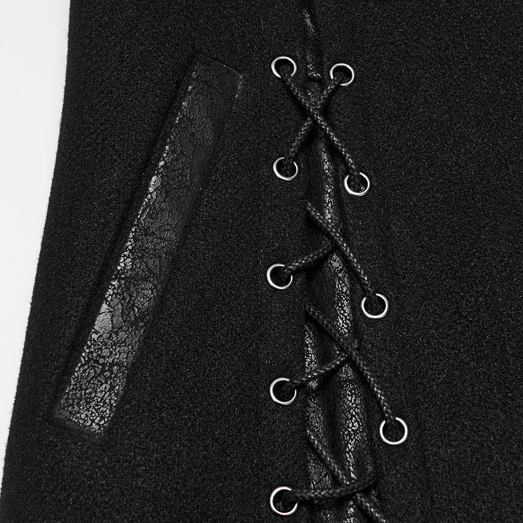 Abrigo Punk Negro Asimétrico con Cordones y Doble Correa - Crazyinlove
