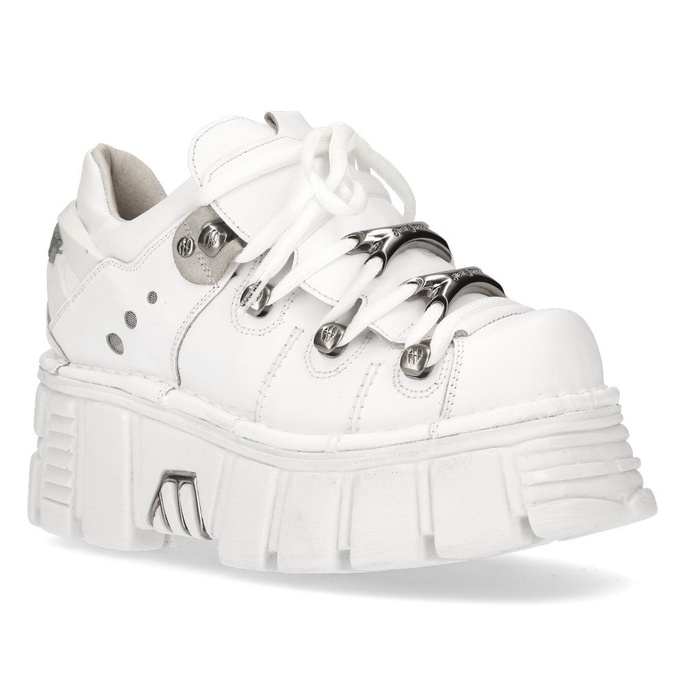 Bambas New Rock Blancas de Piel con Huesos y Plataforma - Crazyinlove