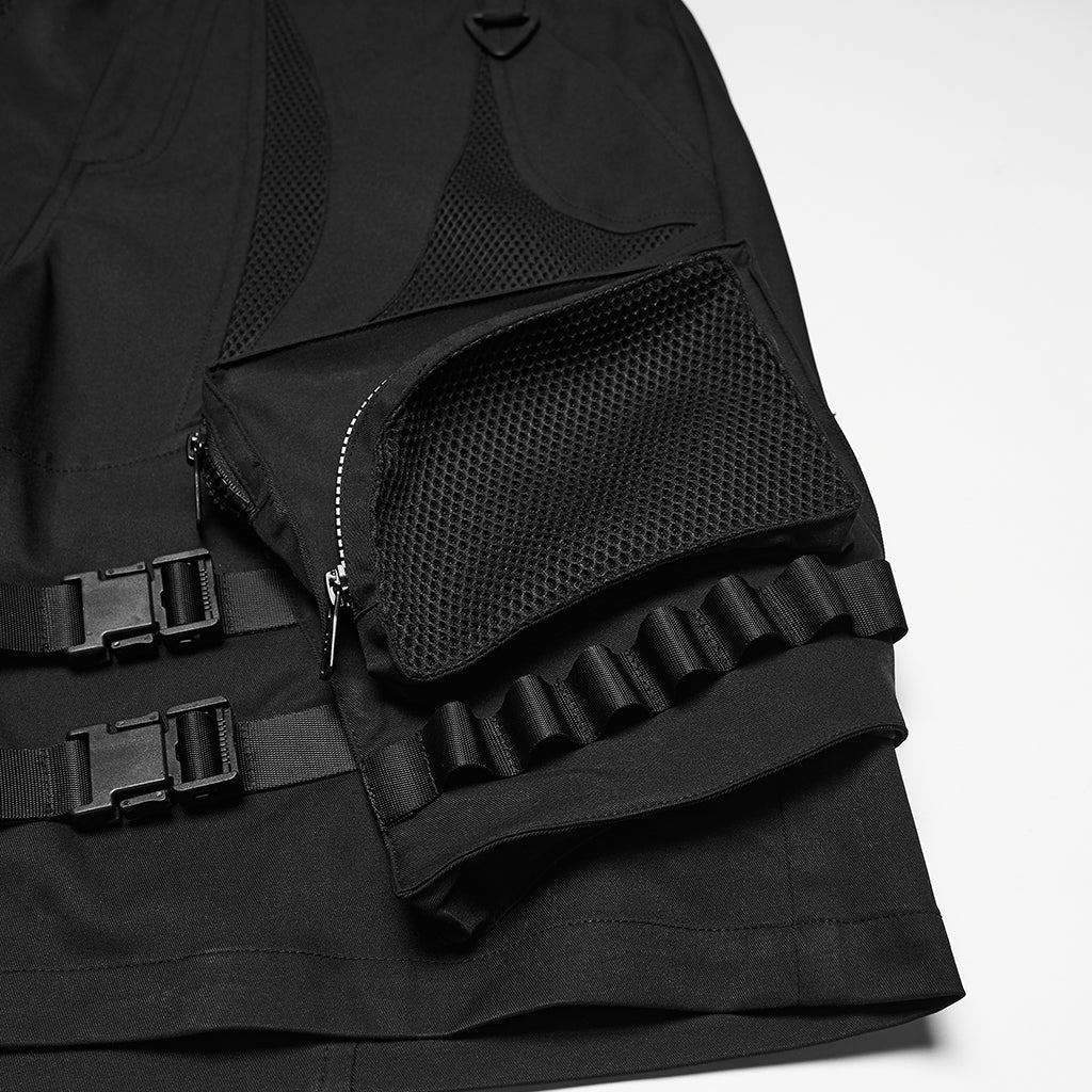 Bermudas Cargo Hombre Negras Techwear con Bolsillos - Crazyinlove