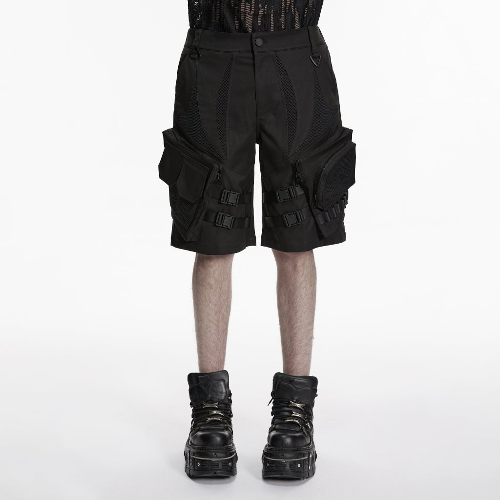 Bermudas Cargo Hombre Negras Techwear con Bolsillos - Crazyinlove