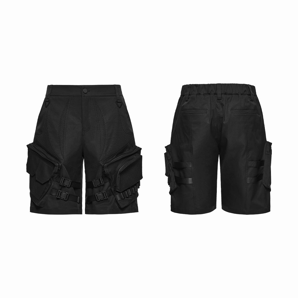 Bermudas Cargo Hombre Negras Techwear con Bolsillos - Crazyinlove