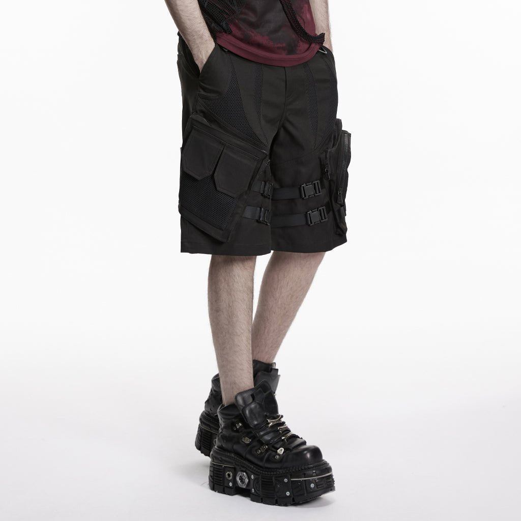 Bermudas Cargo Hombre Negras Techwear con Bolsillos - Crazyinlove
