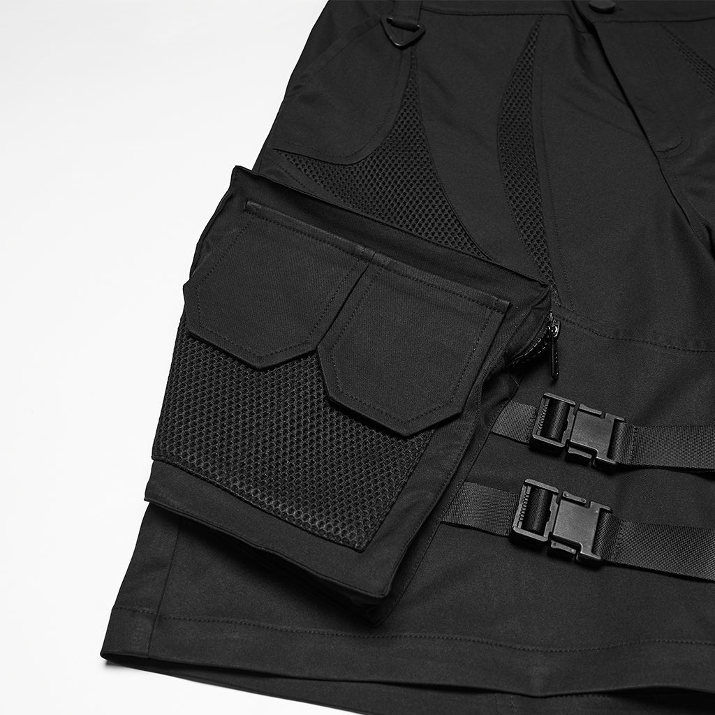 Bermudas Cargo Hombre Negras Techwear con Bolsillos - Crazyinlove