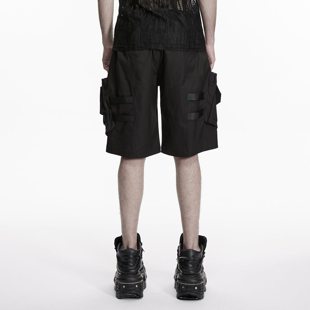 Bermudas Cargo Hombre Negras Techwear con Bolsillos - Crazyinlove